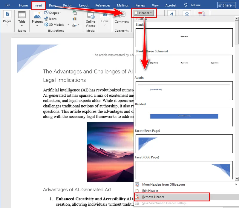 How to Eliminate Header in a Word Document with Microsoft Office