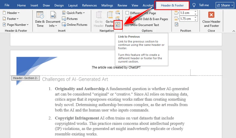 Delete Header from a Certain Page in a Word Document