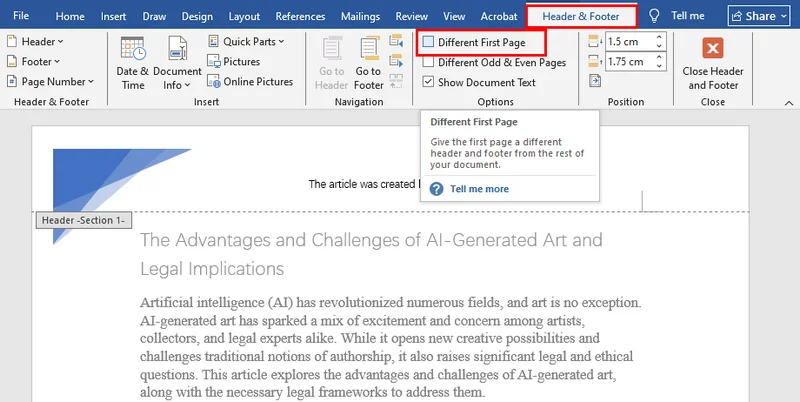 Eliminate Header on the first Page in a Word Document