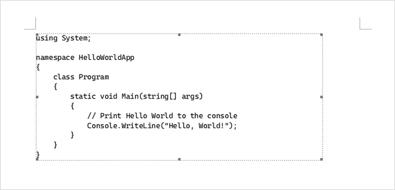 Embed Code in Word as Document Object