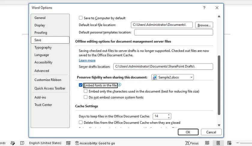Embed Fonts Using Word's Built-in Feature