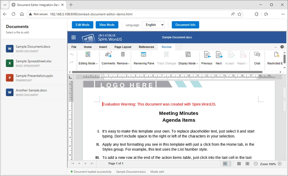 Embedded Editor