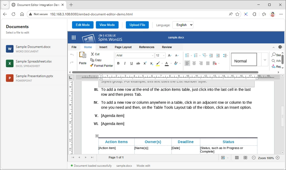 Embedded Editor