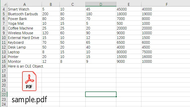 Anteprima del file Excel risultante