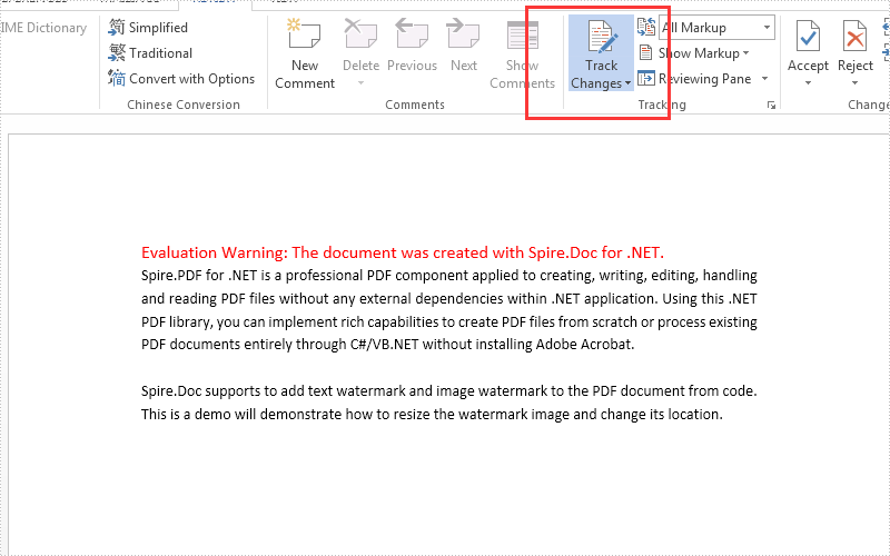 How to enable track changes of the word document