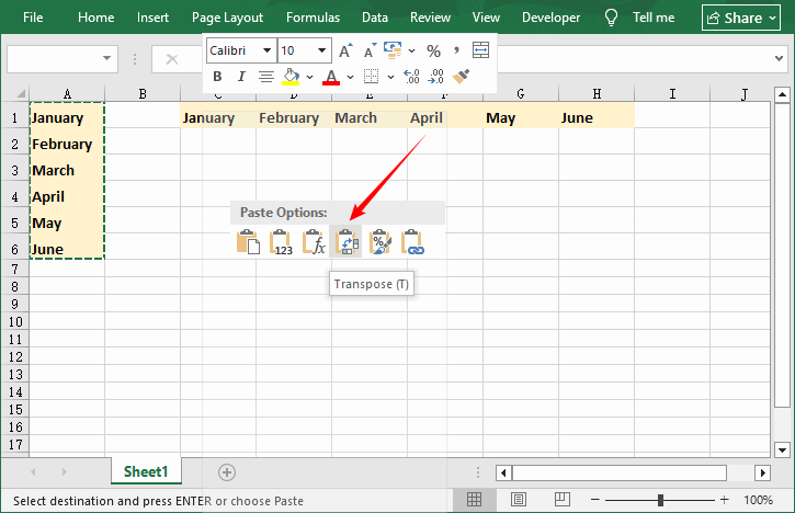 Paste Special Transpose to Convert Columns to Rows in Excel