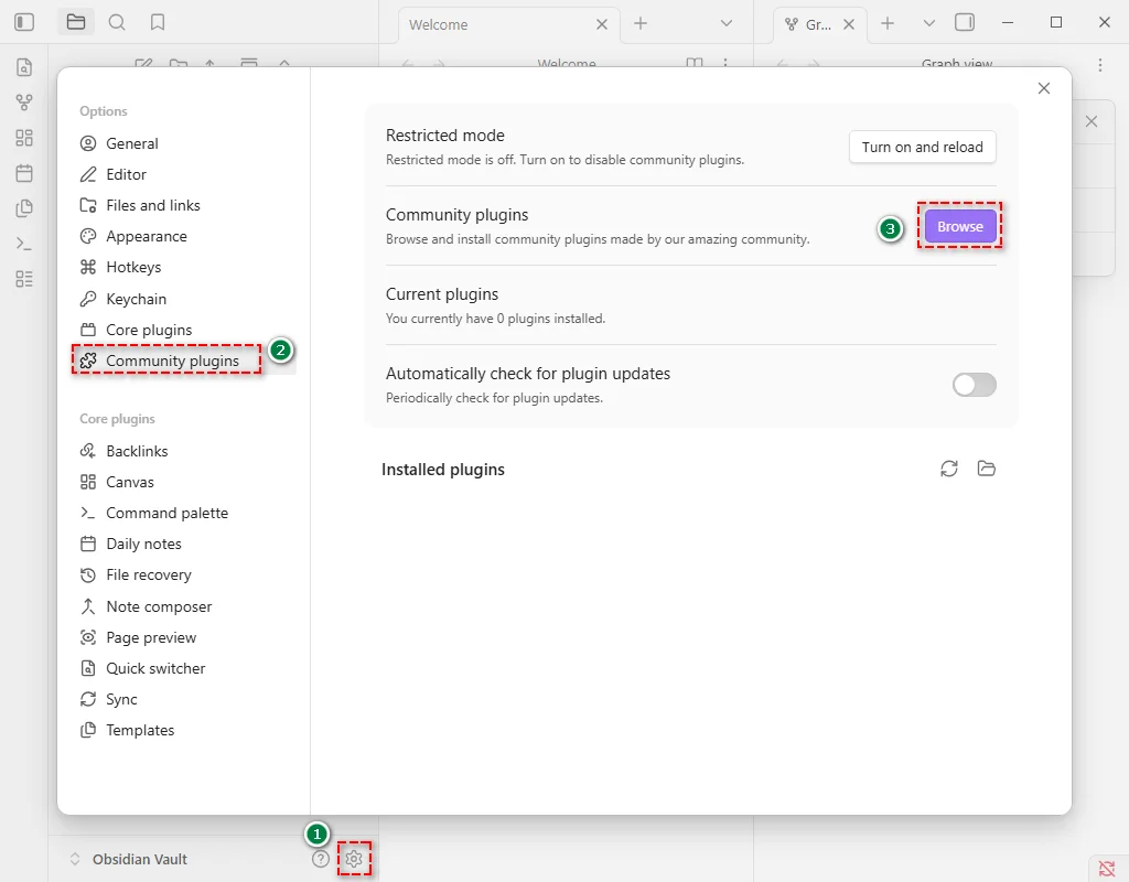 Browse Plugins in Obsidian