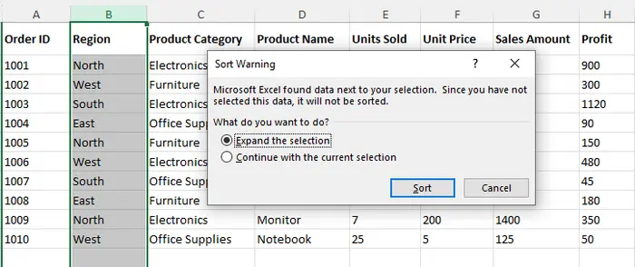 Check Expand the selection
