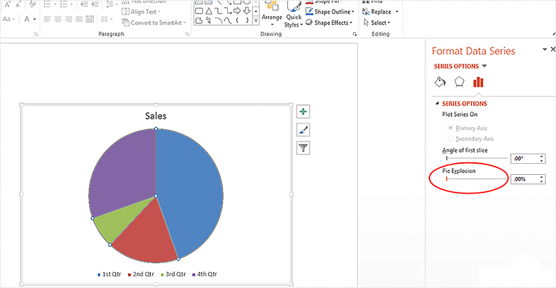 How to explode a pie chart on a presentation slide in C#