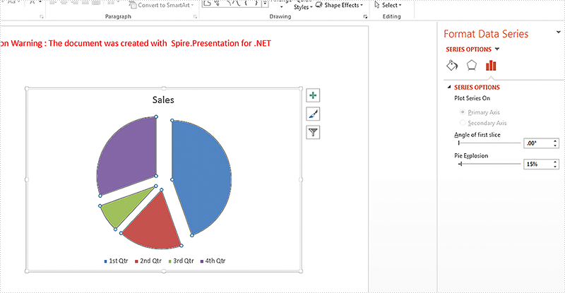 How to explode a pie chart on a presentation slide in C#