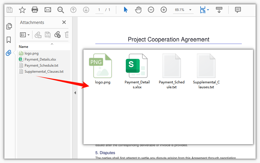 The zip file packaged from all document-level attachments after batch export