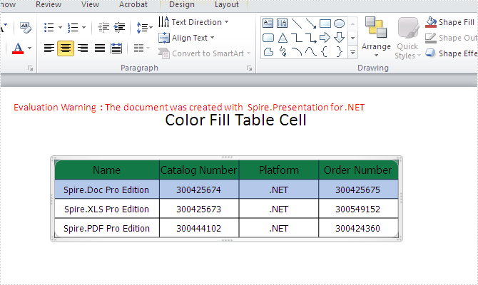 How to fill the table cell with color in PowerPoint document in C#