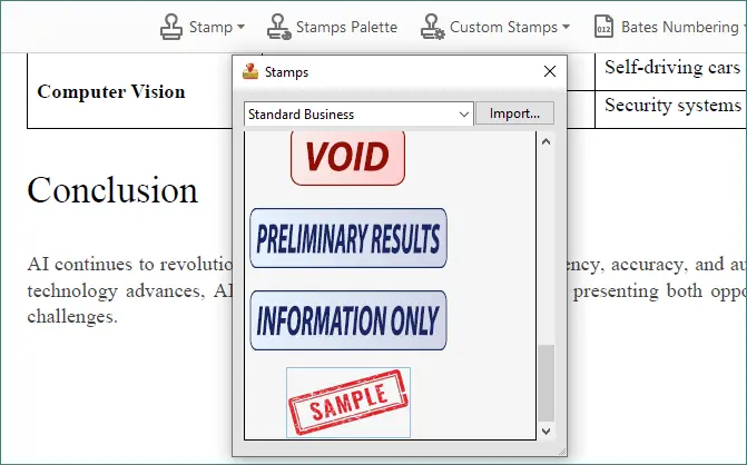Choose the custom stamp