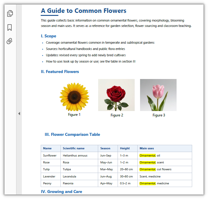 Only the Ornamental inside the comparison table is highlighted
