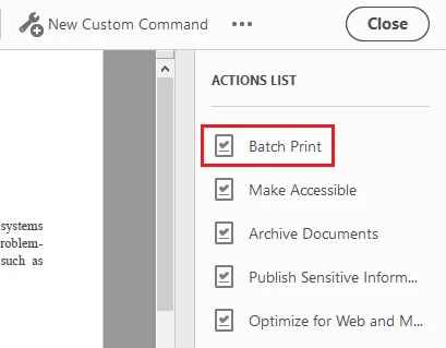 Find batch print action