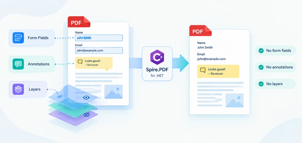 Flatten a PDF in C# with Spire.PDF — form fields, annotations and layers become fixed page content