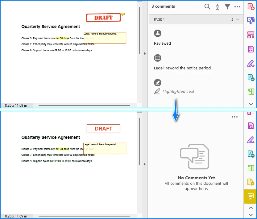 The layered document rebuilt through SVG — the same two pages and the same content, with no layer structure left