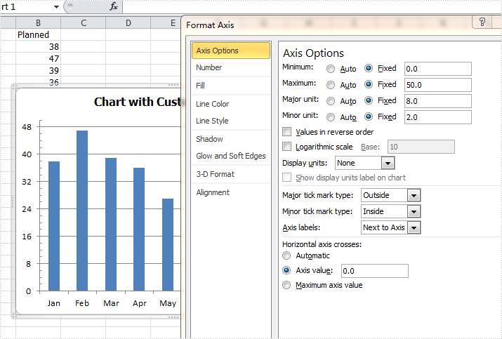 How to format axis for Excel chart in C#