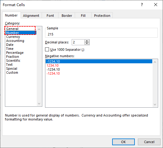 Change cell format to General or Number