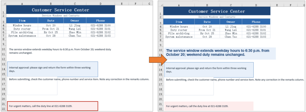 The notice board after adjusting the font, background and border