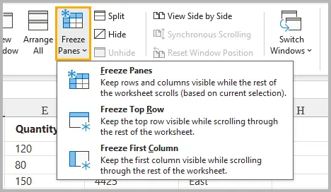 Cliquez sur Figer les volets