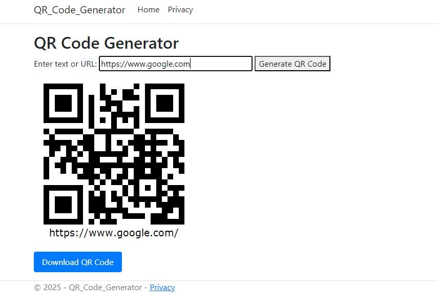 Generated QR Code displayed on Razor Page in ASP.NET Core