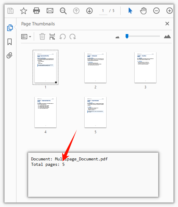 The result is written to a text file that records the document's total page count