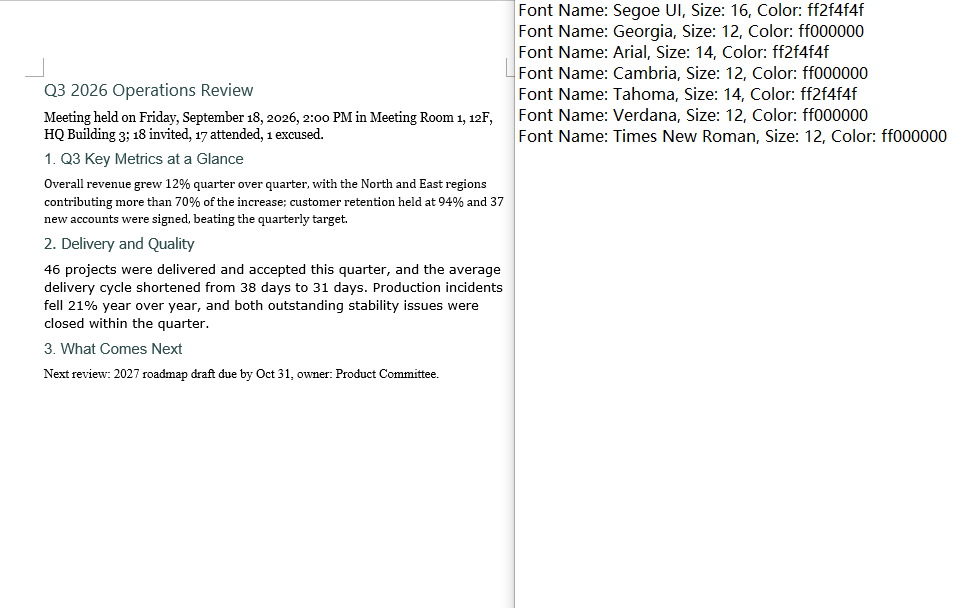 The text file produced by the font list sample