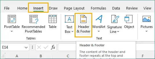 Vai su inserisci intestazione e piè di pagina