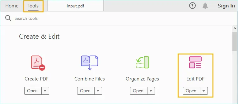 Go to tools – edit pdf