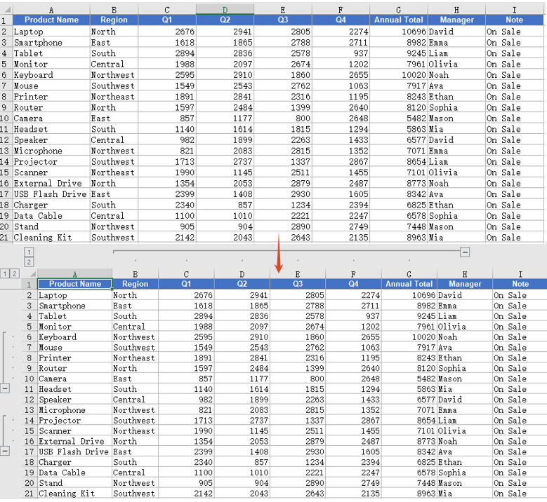 Group Rows or Columns