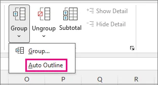 Excel Auto Outline option in the Group menu on the Data tab