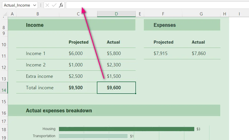 Protected Excel worksheet showing a calculated value while the Formula Bar remains blank