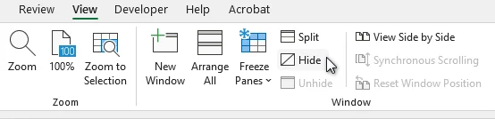 Arbeitsmappenfenster in Excel ausblenden