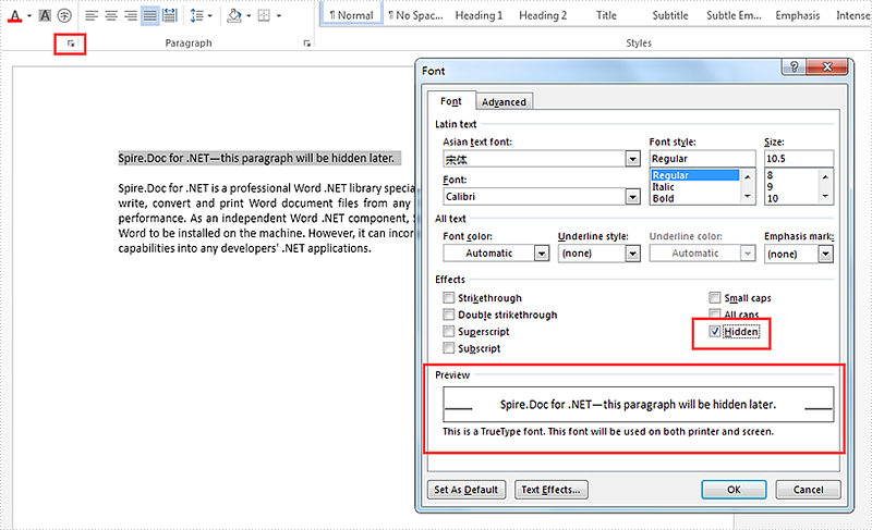 How to hide word paragraph in C#