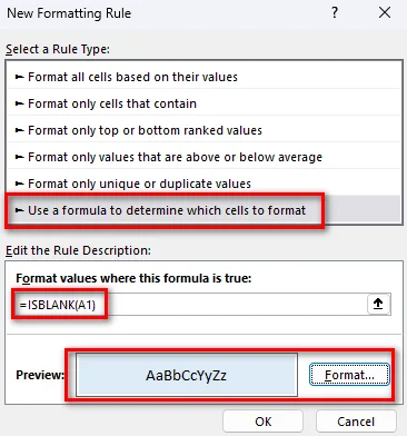 Use a formula to highlight blank cells in Excel