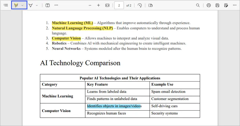 Evidenziare testo in PDF con Edge