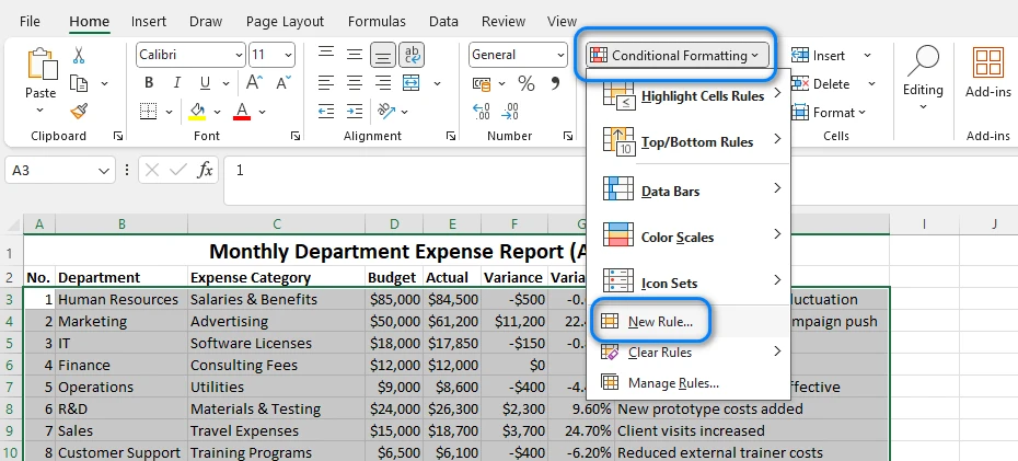 Navigate to Conditional Formatting in Excel