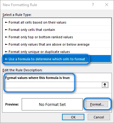 Enter the custom conditional formatting rule