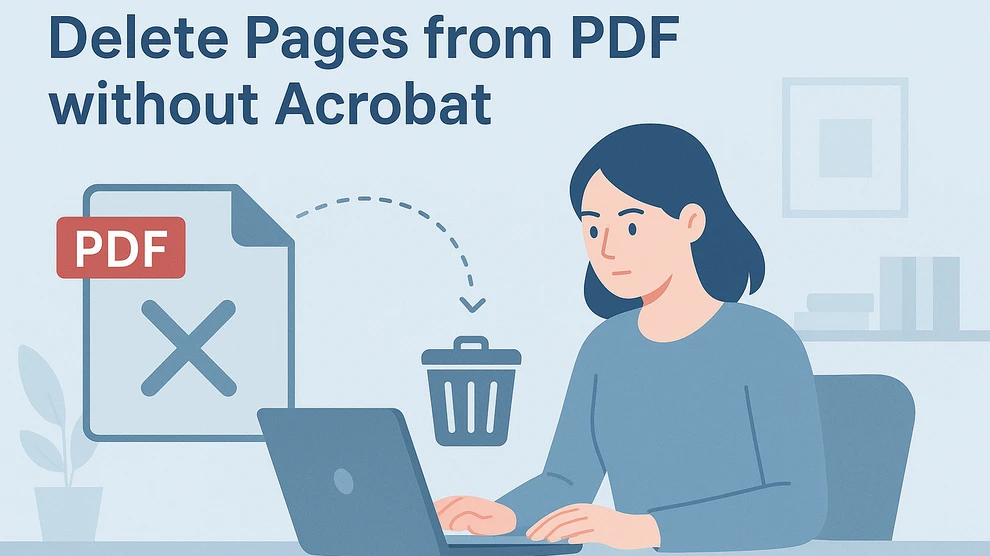 Illustration showing deleting pages from a PDF file in an office setting
