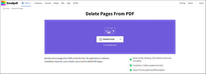 steps of deleting pages from a pdf file with smallpdf