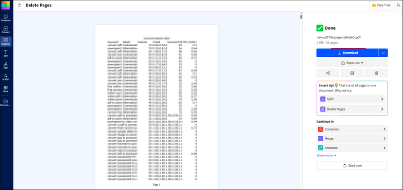 steps of deleting pages from a pdf file with smallpdf