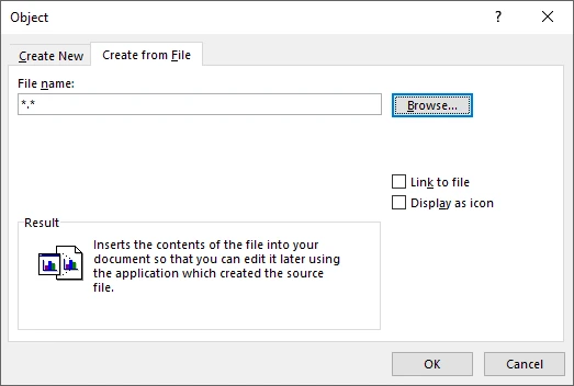 Criar objeto do arquivo no Microsoft Word