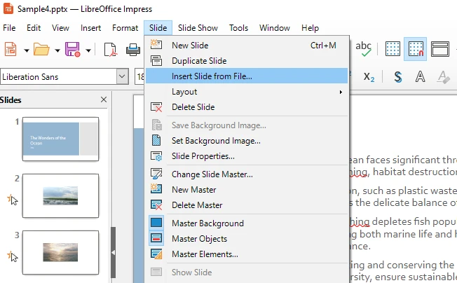 Insert Slide from File dialog in LibreOffice Impress