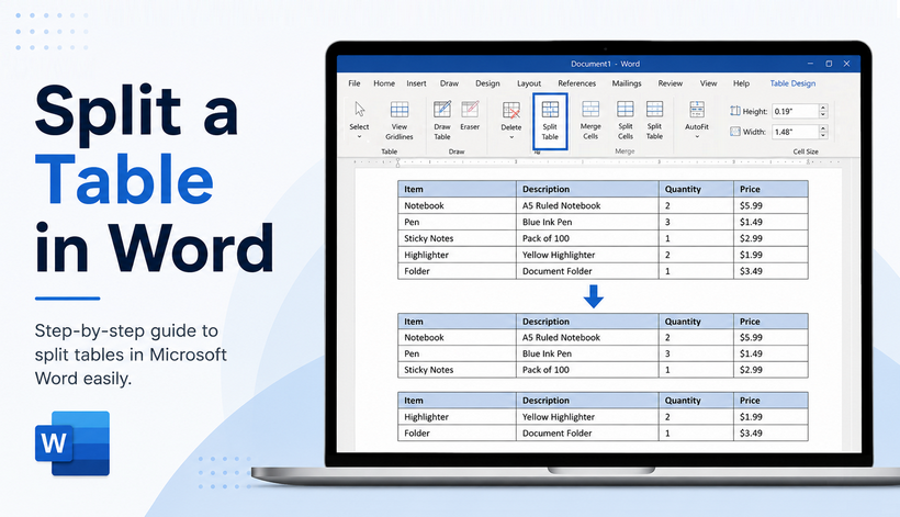 Split Word table into two separate tables