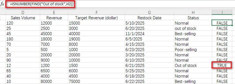 Check If Cells Contain Specific Text with FIND Formula