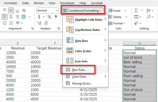 Add a New Rule of Conditional Formatting
