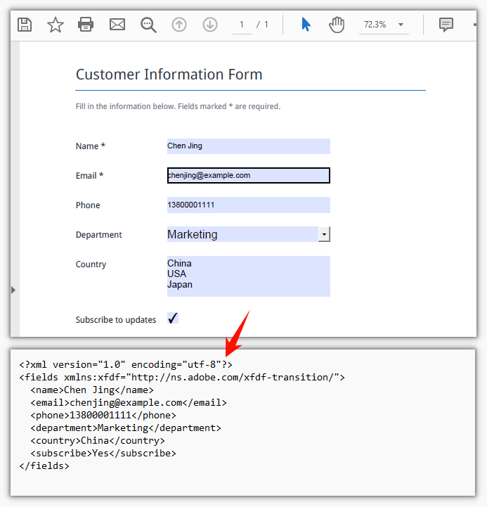 The exported XML form data file