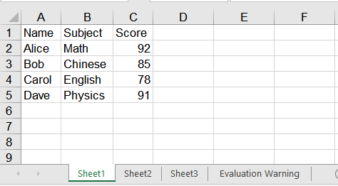 Import a two-dimensional data table into a worksheet