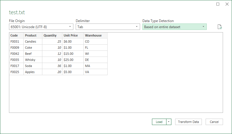 Import a text file into Excel spreadsheet